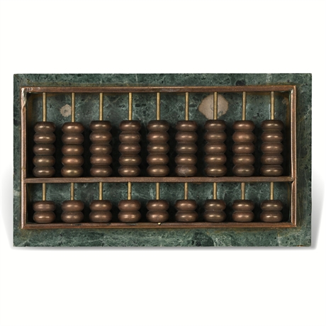 Vintage Brass Abacus with Green Marble Base – Mid-Century Desk Accessory