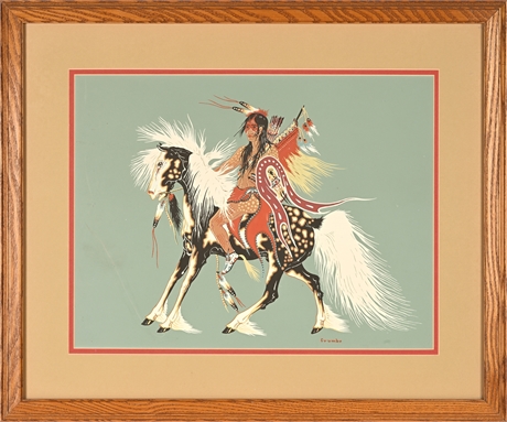 Woody Crumbo Serigraph “Warrior on Horseback” — Original Screenprint