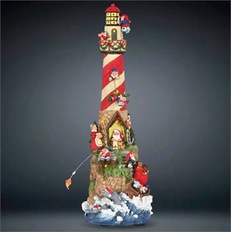 Santa's Lighthouse Battery-Operated Light-Up Christmas Decor with Mr. & Mrs. Cla