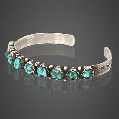 1940s–50s Zuni Sterling Silver & Turquoise Petit Point Cuff Bracelet