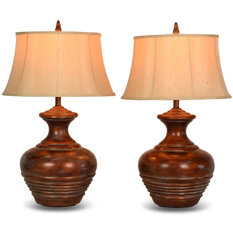 Pair Copper Look Table Lamps