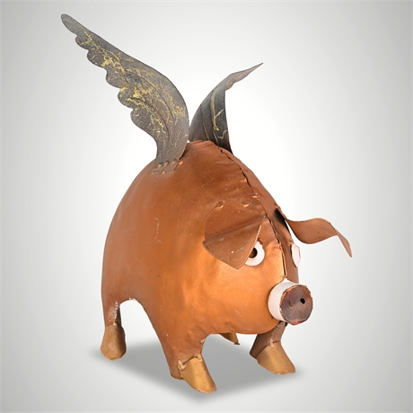 Mexican Flying Pig Steel Garden Sculpture Folk Art Yard Decor