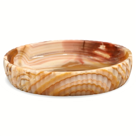 Hand-Carved Polished Onyx Dish with Scalloped Edges