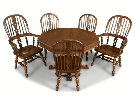 Ethan Allen Royal Charter Oak Dining Set w/ Octagonal Table & 5 Chairs