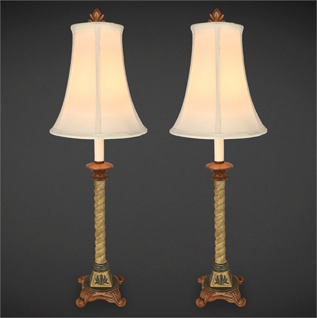 Pair of Boudoir-Style Resin Lamps – 30" Tall, Distressed Finish
