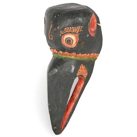 Zoomorphic Hand-Carved Wooden Mask — Folk Art, Hand-Painted, 13” x 6”