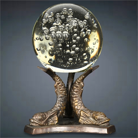 Crystal Sphere on Brass Dolphin Base