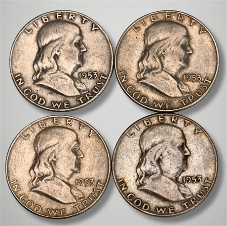 (4) 1953 Franklin Silver Half Dollars