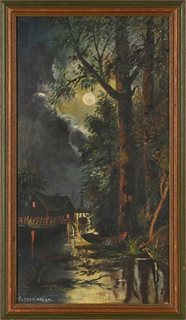 1914 Moonlit Landscape Oil Painting by Catherine Lard