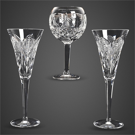 Waterford Millennium Series Crystal Wine & Champagne Glass Trio, Signed