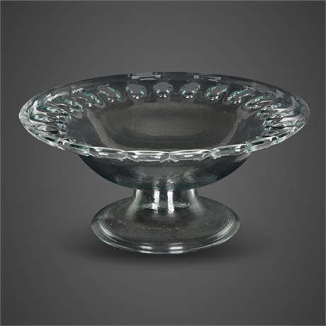 Large Blown Glass Pedestal Compote with Open Lace Rim