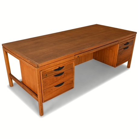 Jens Risom Walnut Executive Desk – 81” Mid-Century Modern