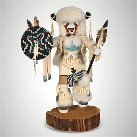 Renee P. Navajo Signed Buffalo Warrior Kachina-Style Doll — 20" Display-Scale