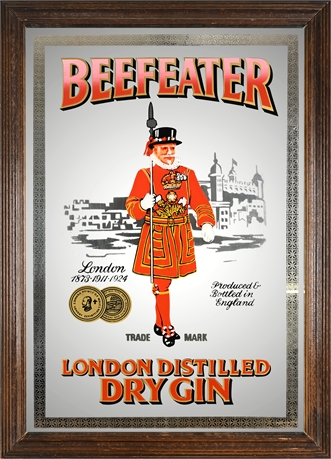 Beefeater Gin Framed Mirror Bar Sign Etched Border 34x24