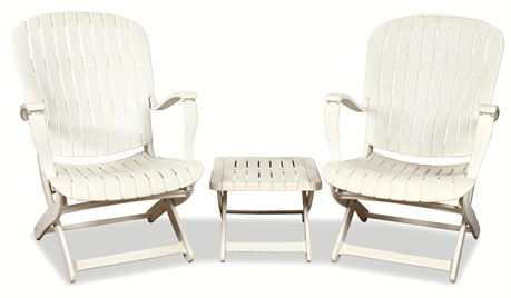 Pair of Allibert Deck Chairs with Table