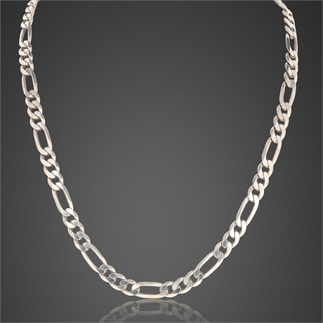 22” 8mm Italian Sterling Silver Figaro Chain Necklace