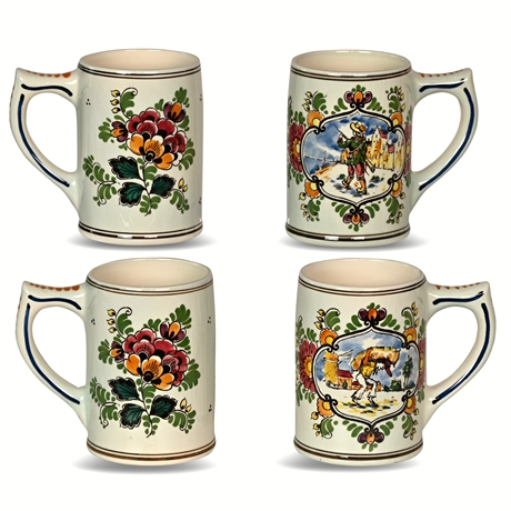 Vintage Delft Hand Painted Floral Mugs