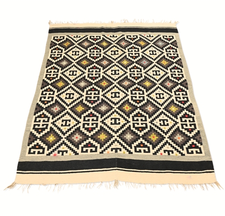 Handwoven Zapotec Wool Rug with Geometric Patterns