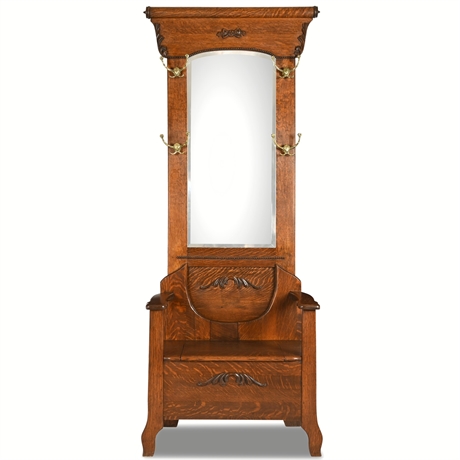 Early 1900s Quartersawn Oak Hall Tree