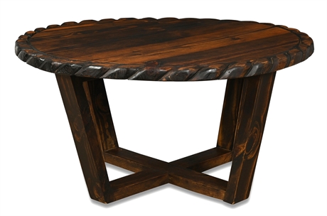 Rustic Pine Cocktail Table with Carved Rope Edge Detailing