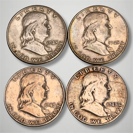 (4) 1948 Franklin Silver Half Dollars