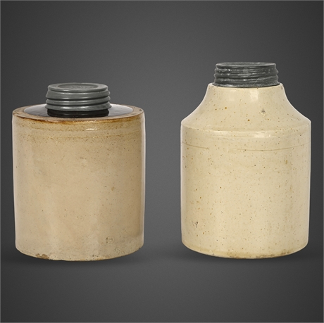 Macomb Pottery Co. & Duffy Stoneware Jars w/ Zinc Lids, Early 1900s