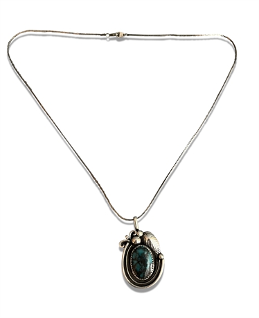 Silver and Turquoise Pendant with Sterling Silver Chain
