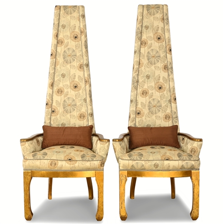 Pair of Mid-Century Modern High-Back Upholstered Armchairs