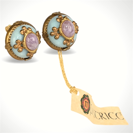 Patrice Brass Clip-On Earrings with Amazonite and Amethyst