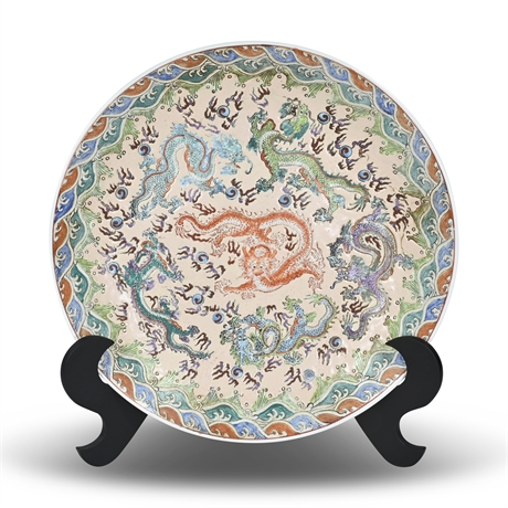 Ceramic 'Wucai' Plate with Plate Stand
