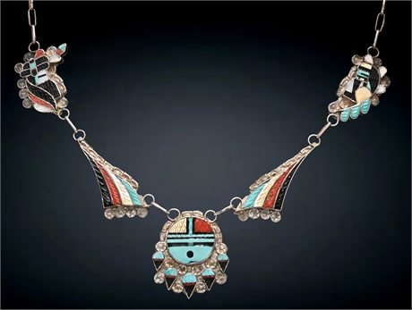 Vintage Eldred Martinez Zuni Inlay Sunface Necklace