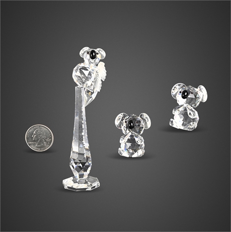 Swarovski Silver Crystal Koala Figurines & Koala on Eucalyptus Tree, Set of 3