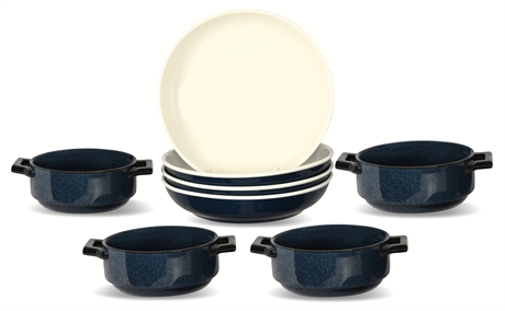 Vicrays Ceramic Bowl and Plate Set, 8-Piece, Dishwasher + Microwave Safe