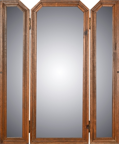Tri-Fold Wood Mirror