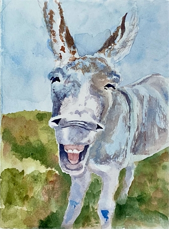 "Laughing Donkey", Painting, Framable, Watercolor on Paper by Carol Hale