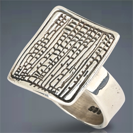 Sterling Silver Abstract Textured Square Ring