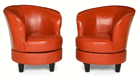 Pair of Vintage Red Faux Leather Swivel Club Chairs, Haining