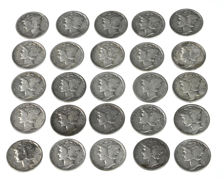 25 Mercury Silver Dimes