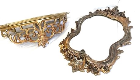 Gilded Mirror and Accent Shelf