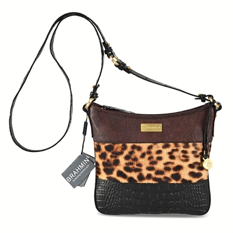 Brahmin Jody Camel Leopard Vineyard Crossbody Handbag NWT