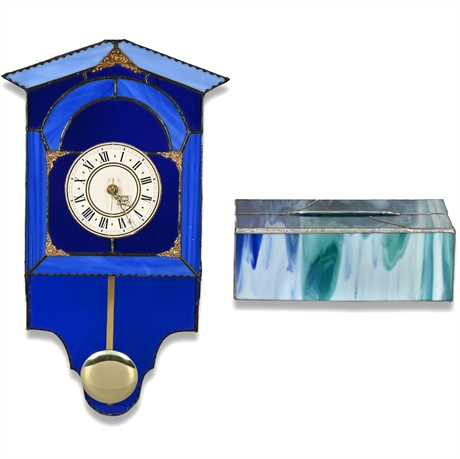 Stained Glass Clock and Tissue Box