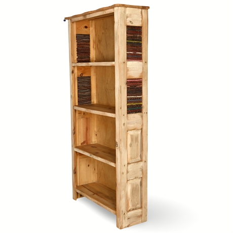 Rustic Mexican Wooden Bookshelf with Cedar Twig Panels, 72” Tall