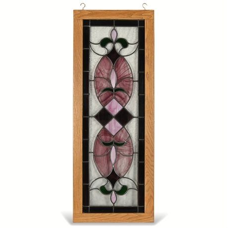 Stained Glass Panel with Oak Frame & Mounting Chains