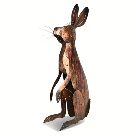 B. Everhart Signed Standing Hare Sculpture in Patinated Cut Steel