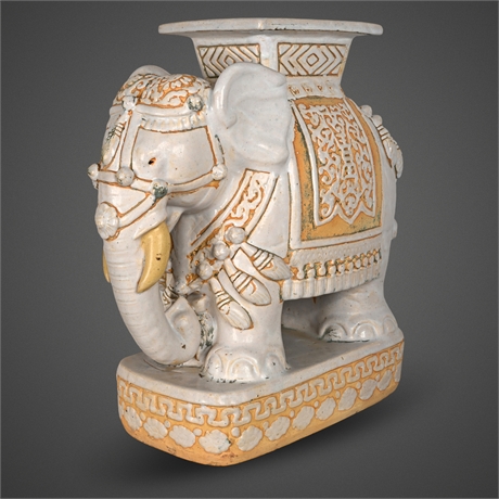 Mid-Century Glazed Ceramic Elephant Garden Seat – 23" Tall