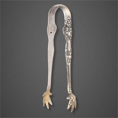 Manchester Sterling Floral Repoussé Sugar Tongs with Claw Grips, c. 1904–1914