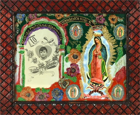 Mexican Folk Art Reverse Glass Painting