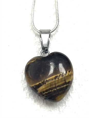 Sterling Silver Tiger’s Eye Heart Pendant and Necklace