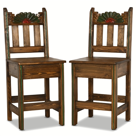 Pair of Carved Rustic Bar Stools