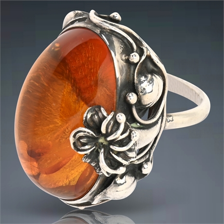 Amber and Silver Ring from Poland